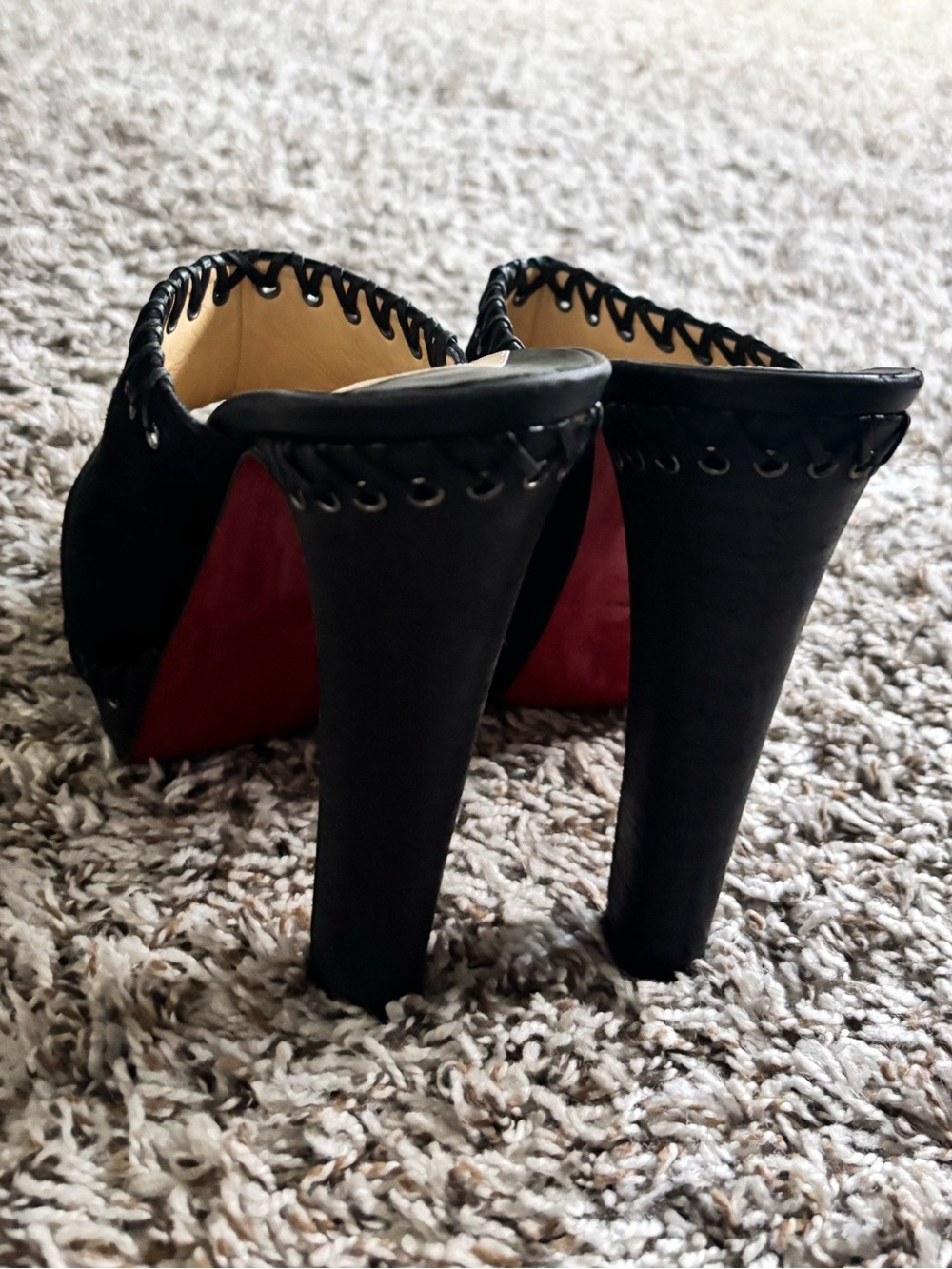 Christian Louboutin Black Suede Open-Toe Grommet Mules - Picture 3 of 6